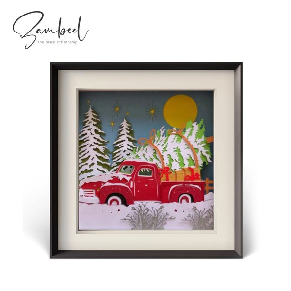 3D Christmas Red Truck Christmas - Zambeel Art Studio