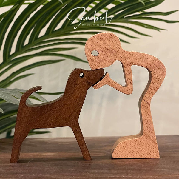 standing boy cuddling dog - Zambeel Art Studio